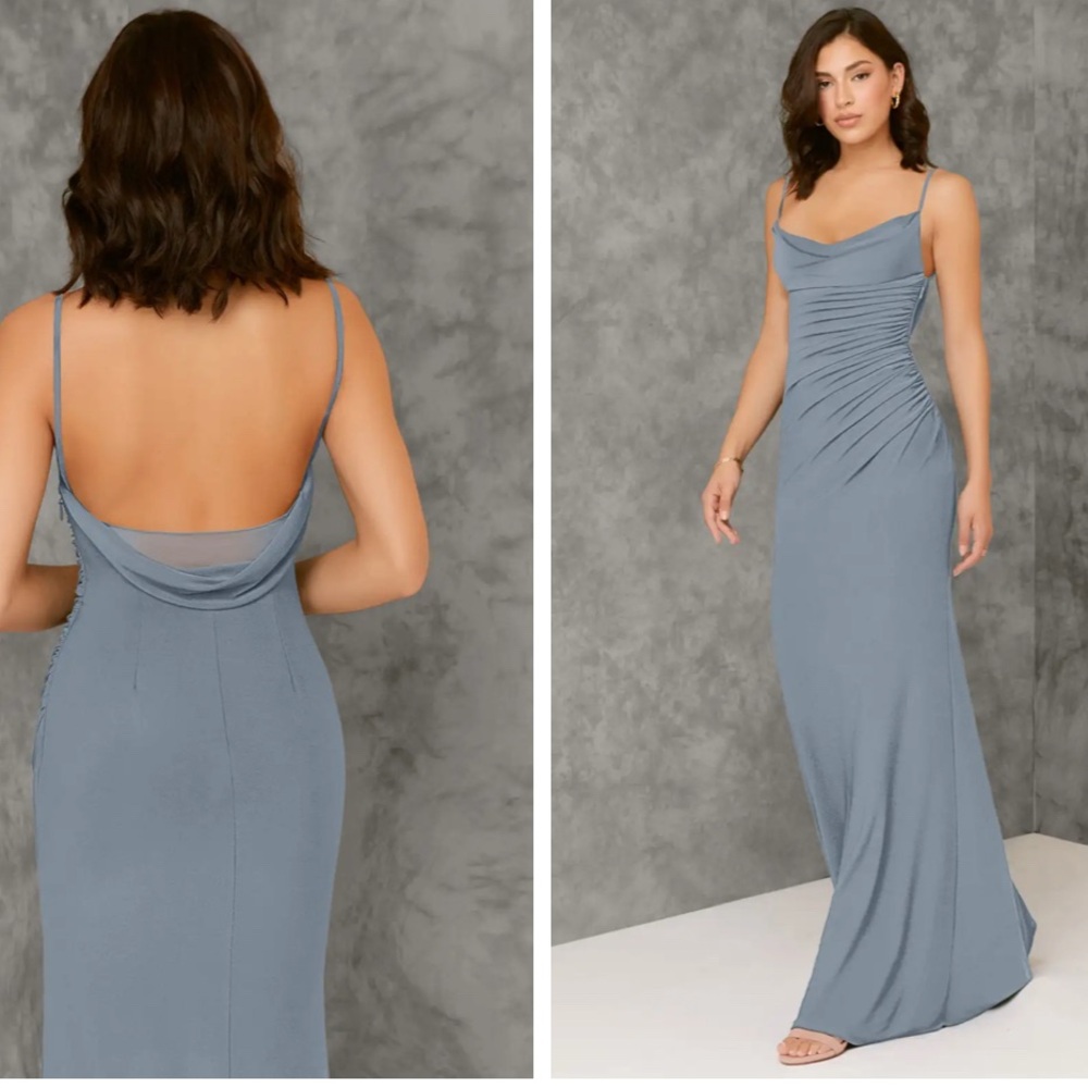 Azazie Backless Slate Blue Dress